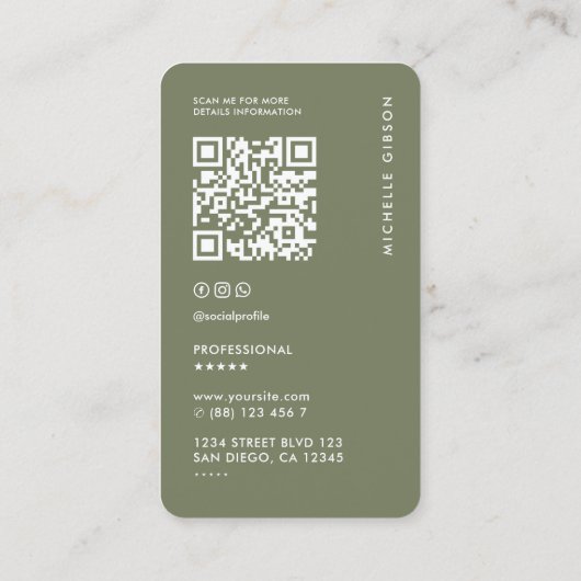 Minimal Simple Modern Professional Initials Sage  名刺 (裏面)