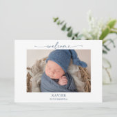 Minimal Simple Navy Photo Baby Announcement Card 招待状 (スタンド正面)