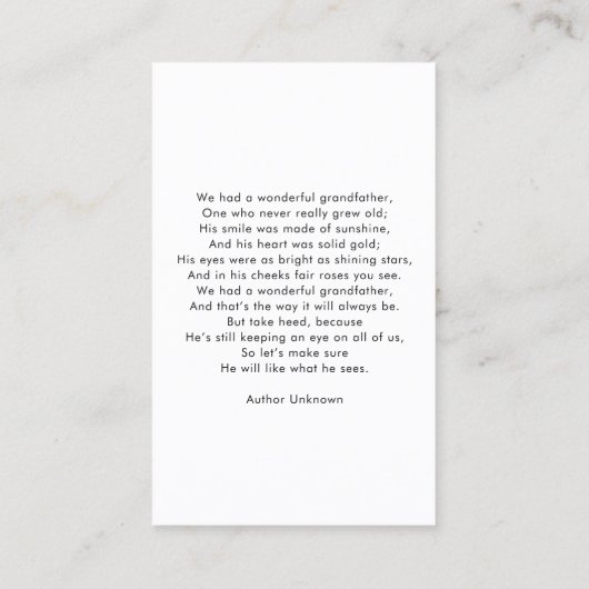 Minimal Simple Photo Arch Memorial Prayer Card 名刺 (裏面)