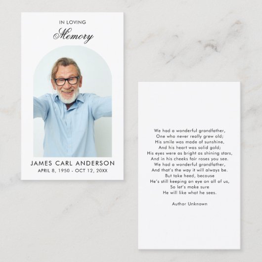 Minimal Simple Photo Arch Memorial Prayer Card 名刺 (正面/裏面)