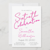 Minimal Sixtieth Celebration Pink Script Birthday 招待状 (正面)