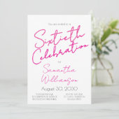 Minimal Sixtieth Celebration Pink Script Birthday 招待状 (スタンド正面)