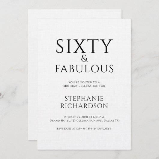 Minimal Sixty and Fabulous 60th Birthday Party  招待状 (正面/裏面)
