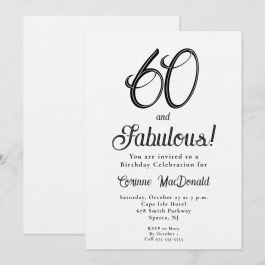 Minimal Sixty and Fabulous 60th Birthday Party 招待状 (正面/裏面)