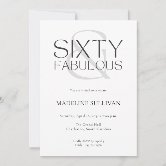 Minimal Sixty and Fabulous 60th Birthday Party 招待状 (正面)