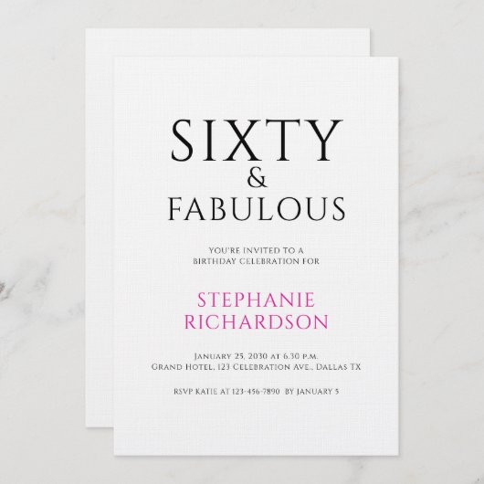 Minimal Sixty and Fabulous 60th Birthday Party  招待状 (正面/裏面)