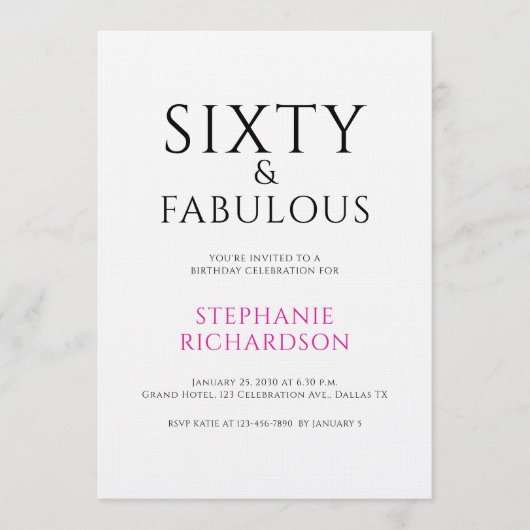 Minimal Sixty and Fabulous 60th Birthday Party  招待状 (正面)