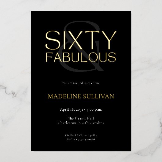 Minimal Sixty and Fabulous 60th Birthday Party 箔招待状 (正面)