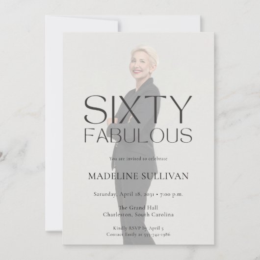 Minimal Sixty Fabulous 60th Photo Birthday Party 招待状 (正面)