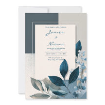 Minimal Slate Blue Geometric Indigo Leaf Wedding