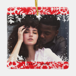 Minimal Snowflakes Frame | Merry and Married Photo セラミックオーナメント