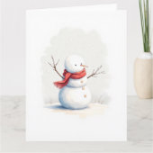 Minimal Snowman Red Scarf Watercolor Christmas Art カード (正面)
