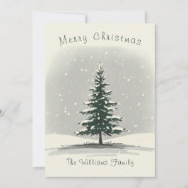 Minimal Snowy Christmas Tree Winter Watercolor シーズンカード