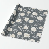 Minimal Soft Grey Rose White Floral Pattern ラッピングペーパー (アンロールド)