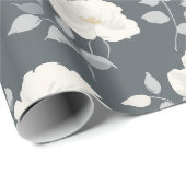 Minimal Soft Grey Rose White Floral Pattern ラッピングペーパー (ロールコーナー)