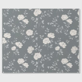 Minimal Soft Grey Rose White Floral Pattern ラッピングペーパー (フラット)