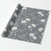 Minimal Soft Grey Rose White Floral Pattern ラッピングペーパー (アンロールド)