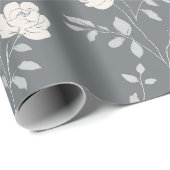 Minimal Soft Grey Rose White Floral Pattern ラッピングペーパー (ロールコーナー)