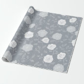 Minimal Soft Grey Rose White Floral Pattern ラッピングペーパー (アンロールド)