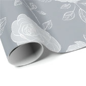 Minimal Soft Grey Rose White Floral Pattern ラッピングペーパー (ロールコーナー)