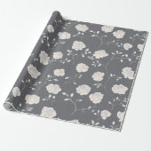 Minimal Soft Grey Rose White Floral Pattern ラッピングペーパー (アンロールド)