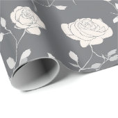 Minimal Soft Grey Rose White Floral Pattern ラッピングペーパー (ロールコーナー)