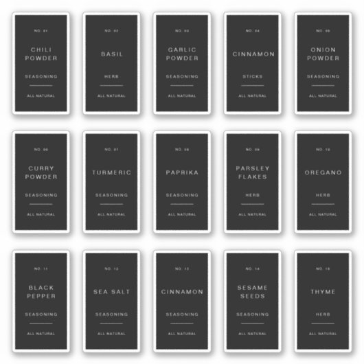 Minimal Spice Jar Labels Pantry Storage Stickers シール (正面)