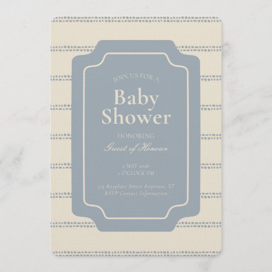 Minimal Stripe Geometric Gender Neutral Beige Blue 招待状 (正面)