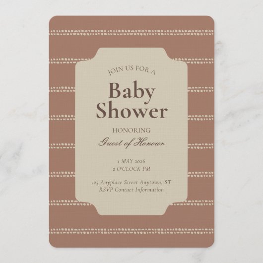 Minimal Stripe Geometric Unisex Beige Brown 招待状 (正面)