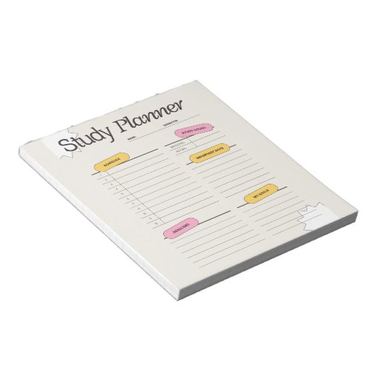 Minimal Study Planner With Hourly Schedule ノートパッド (アングル)
