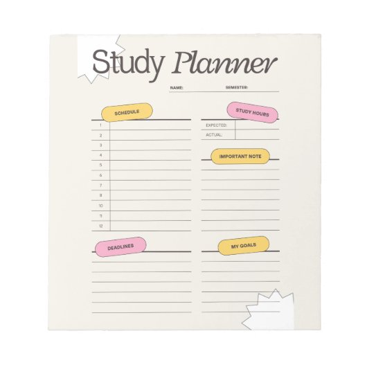 Minimal Study Planner With Hourly Schedule ノートパッド (正面)