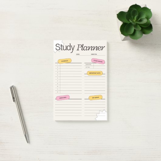 Minimal Study Planner With Hourly Schedule ポストイット (オフィス)
