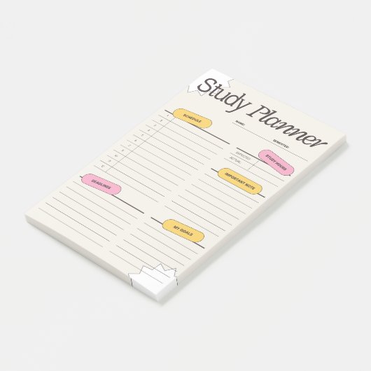 Minimal Study Planner With Hourly Schedule ポストイット (アングル)