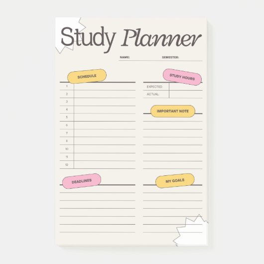 Minimal Study Planner With Hourly Schedule ポストイット (正面)