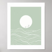 Minimal Sun and Ocean Waves Line Art  ポスター (正面)