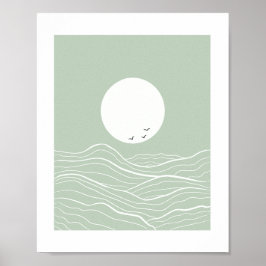 Minimal Sun and Ocean Waves Line Art  ポスター