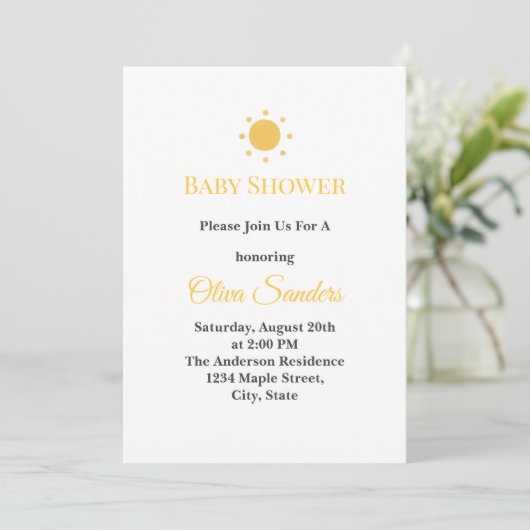 Minimal Sunshine Baby Shower 招待状 (スタンド正面)
