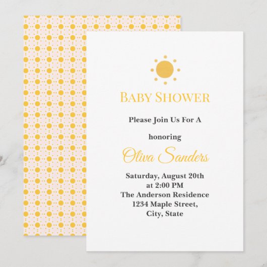 Minimal Sunshine Baby Shower 招待状 (正面/裏面)