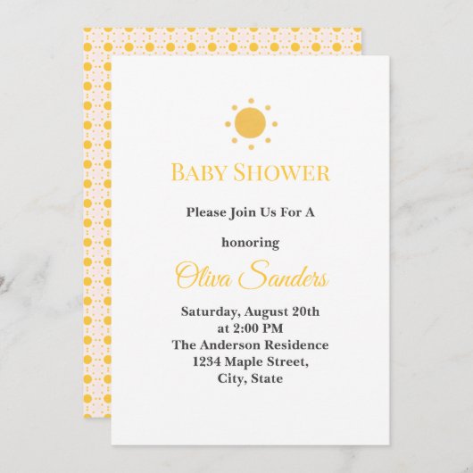 Minimal Sunshine Baby Shower Invitation | Editable 招待状 (正面/裏面)