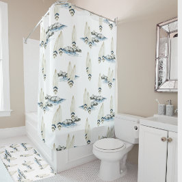 Minimal Surfboard Watercolor Coastal beach vibes シャワーカーテン