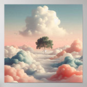 Minimal Surreal Tree Above Soft Pastel Clouds ポスター (正面)