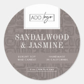 Minimal Taupe Boho Pattern Logo Wax Candle Jar Lid ラウンドシール (正面)