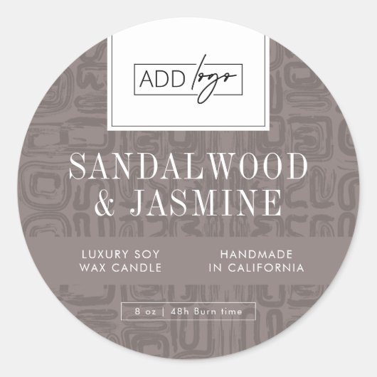 Minimal Taupe Boho Pattern Logo Wax Candle Jar Lid ラウンドシール (正面)