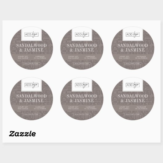 Minimal Taupe Boho Pattern Logo Wax Candle Jar Lid ラウンドシール (シート)