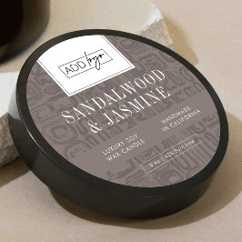 Minimal Taupe Boho Pattern Logo Wax Candle Jar Lid ラウンドシール