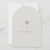 Minimal Taupe Palm Tree Beach Save The Date 招待状 (裏面)
