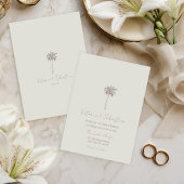 Minimal Taupe Palm Tree Beach Wedding Invitation 招待状