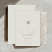Minimal Taupe Palm Tree Beach Wedding Invitation 招待状