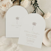 Minimal Taupe Palm Tree Beach Wedding Invitation 招待状