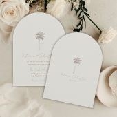 Minimal Taupe Palm Tree Beach Wedding Invitation 招待状